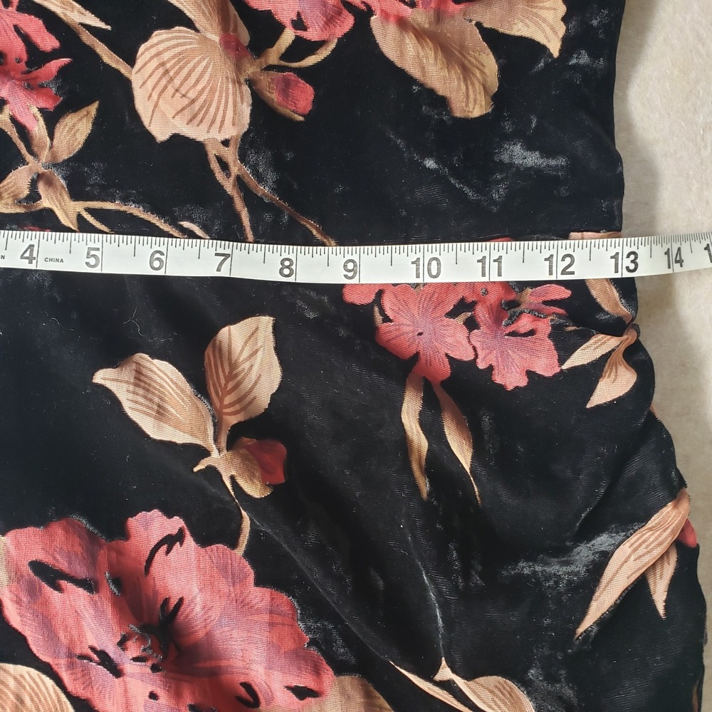Lulus Velvet Burnout Strapless Gown Sz S Dress Floral Side Slit Formal Goth Vamp - Picture 9 of 16